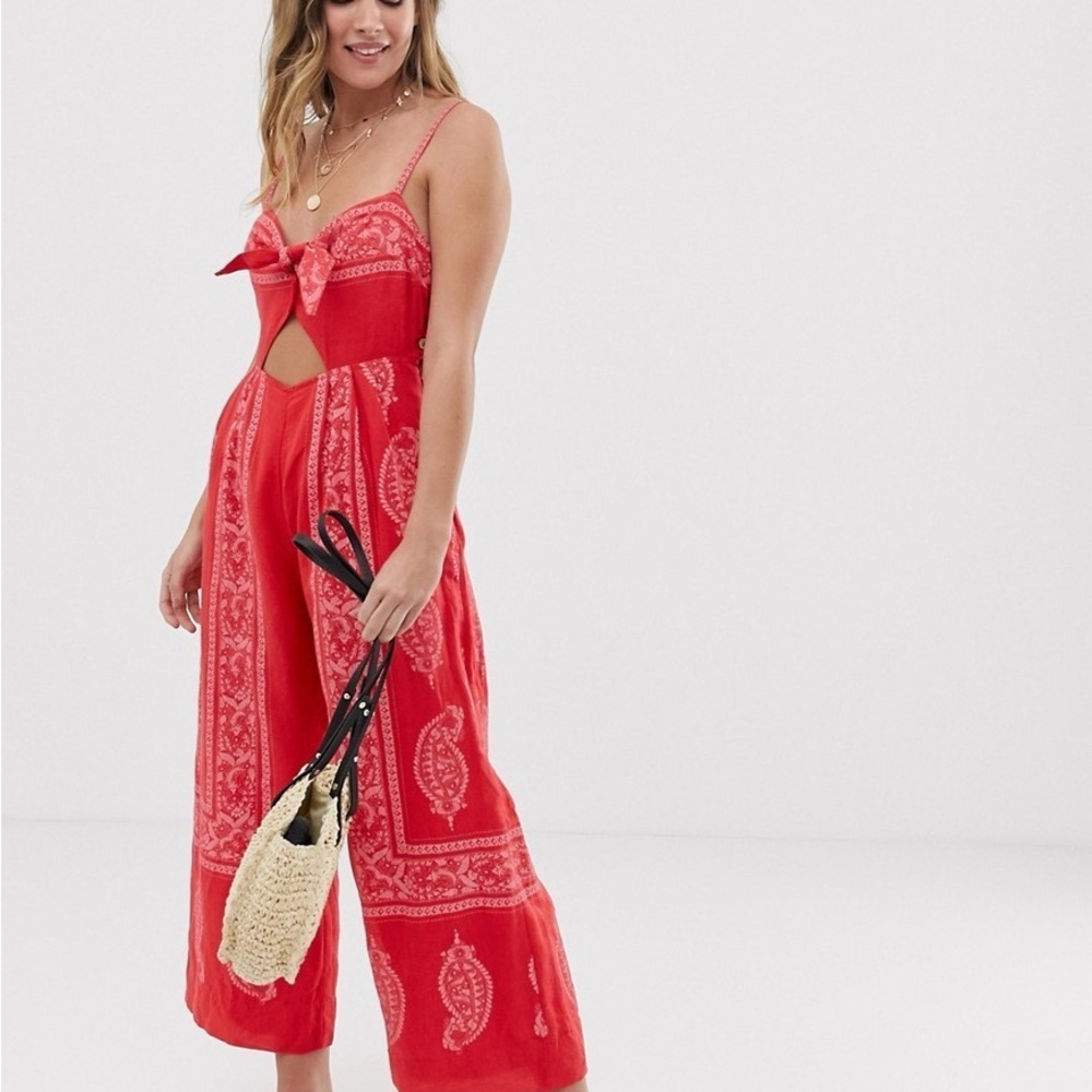 Free People Feel the Sun Jumpsuit Boho Paisley Red/pink size 2